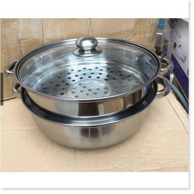 Bộ xửng hấp inox 28cm - nồi hấp đa năng 2 tầng cao cấp nắp kính