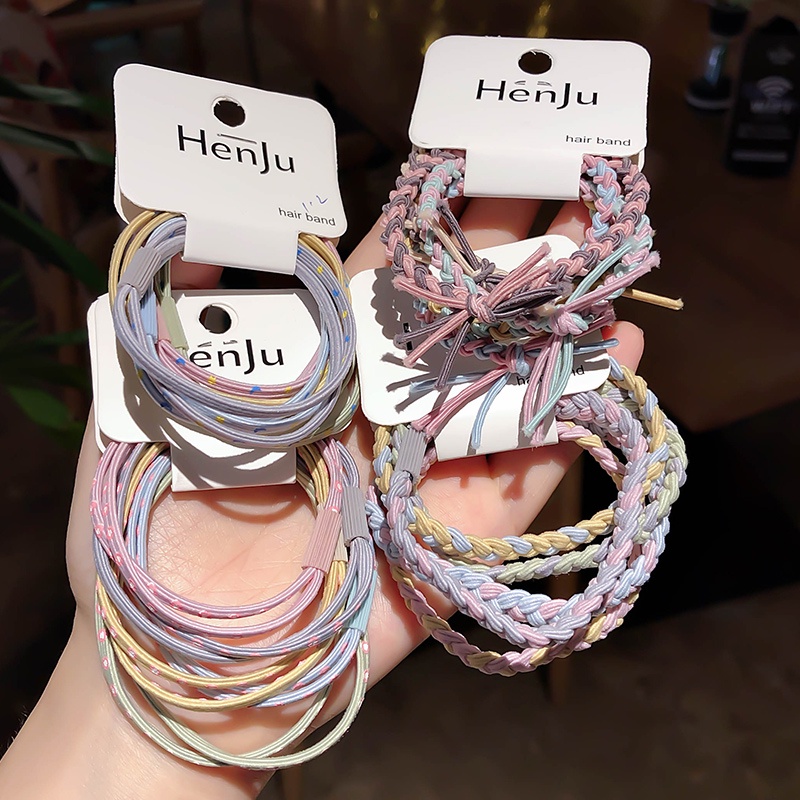 Set 5 Dây Buộc Tóc Co Giãn Nhiều Màu Sắc Phong Cách Hàn Quốc Cho Nữ