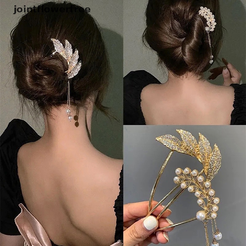 Kẹp Tóc Hình Chữ U Đính Đá Phối Lông Vũ Và Ngọc Trai Nhân Tạo Thời Trang