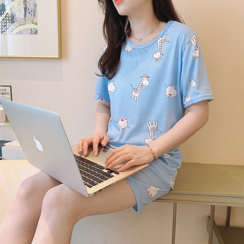 Bộ quần áo mặc ở Nhà, Pijama in họa tiết xinh xắn, Đồ ngủ nữ mùa hè siêu mát, Cực kỳ thoải mái