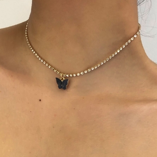 BUTTERFLY Vòng Cổ Kim Loại Hình Bướm Đính Đá Sang Trọng Cho Nữ