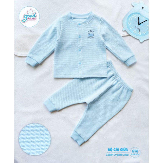 Goodmama - Bộ thu đông cotton dày dệt 2 lớp mềm ấm cho bé 3-7kg