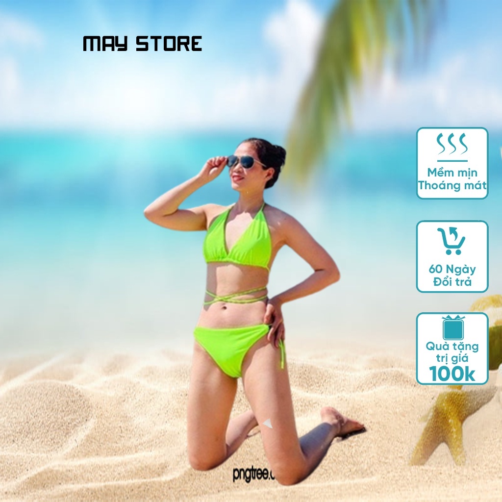Set Bikini Đi Biển 2 Mảnh Gợi Cảm, Dịu Dàng Vải Thun Lạnh Cho Các Nàng, Bộ Đồ Bơi Sexy