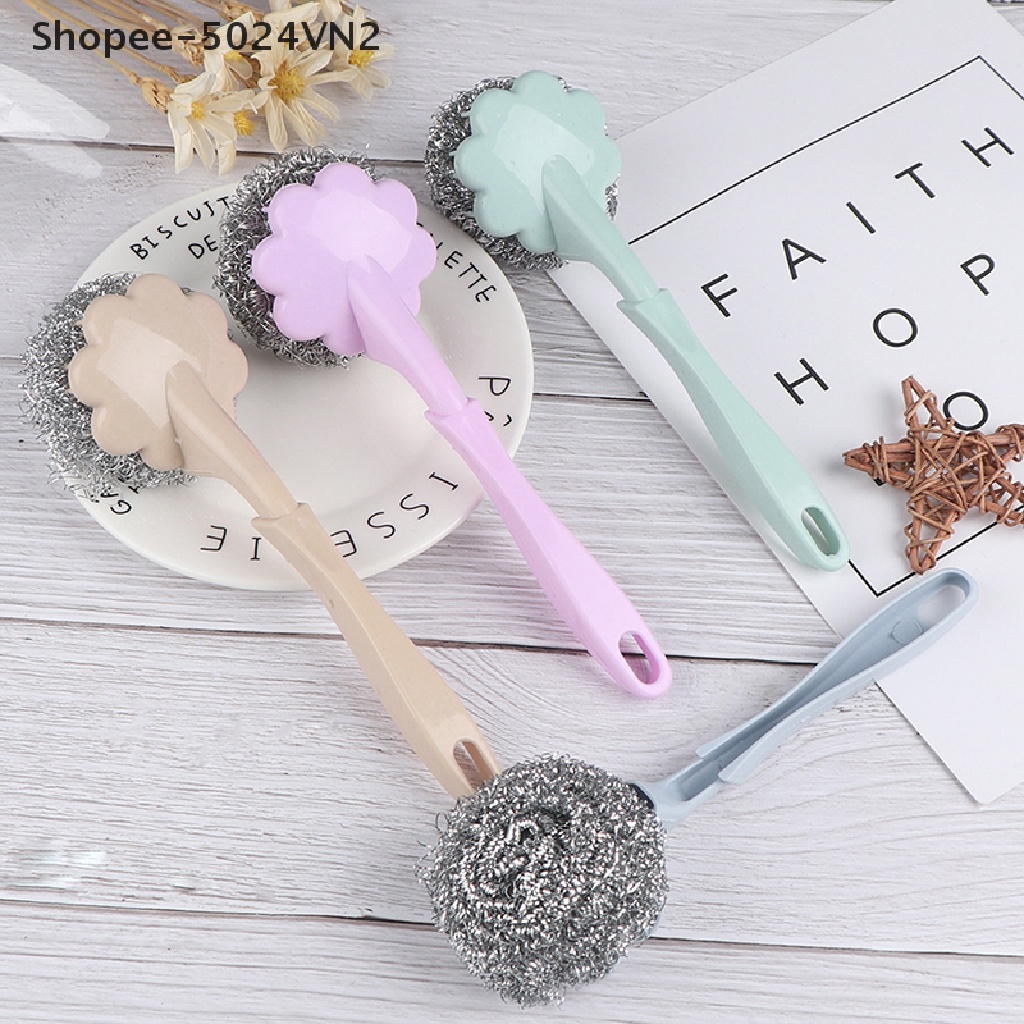 Bàn Chải Vệ Sinh Nhà Bếp Bằng Sợi Thép Không Gỉ Với Tay Cầm Dài Tiện Dụng