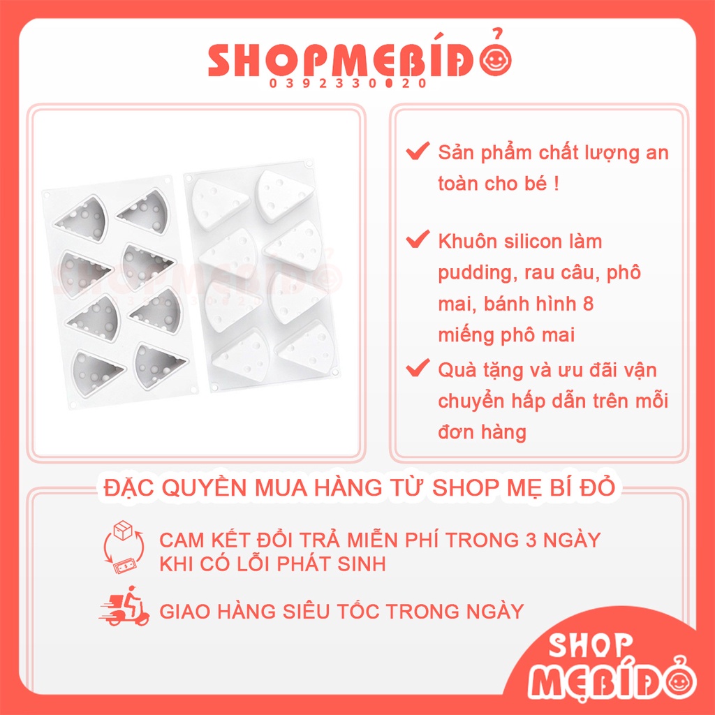 Khuôn Silicon Làm Pudding, Rau Câu, Phô Mai, Bánh Hình 8 Miếng Phô Mai Shop Mẹ Bí Đỏ