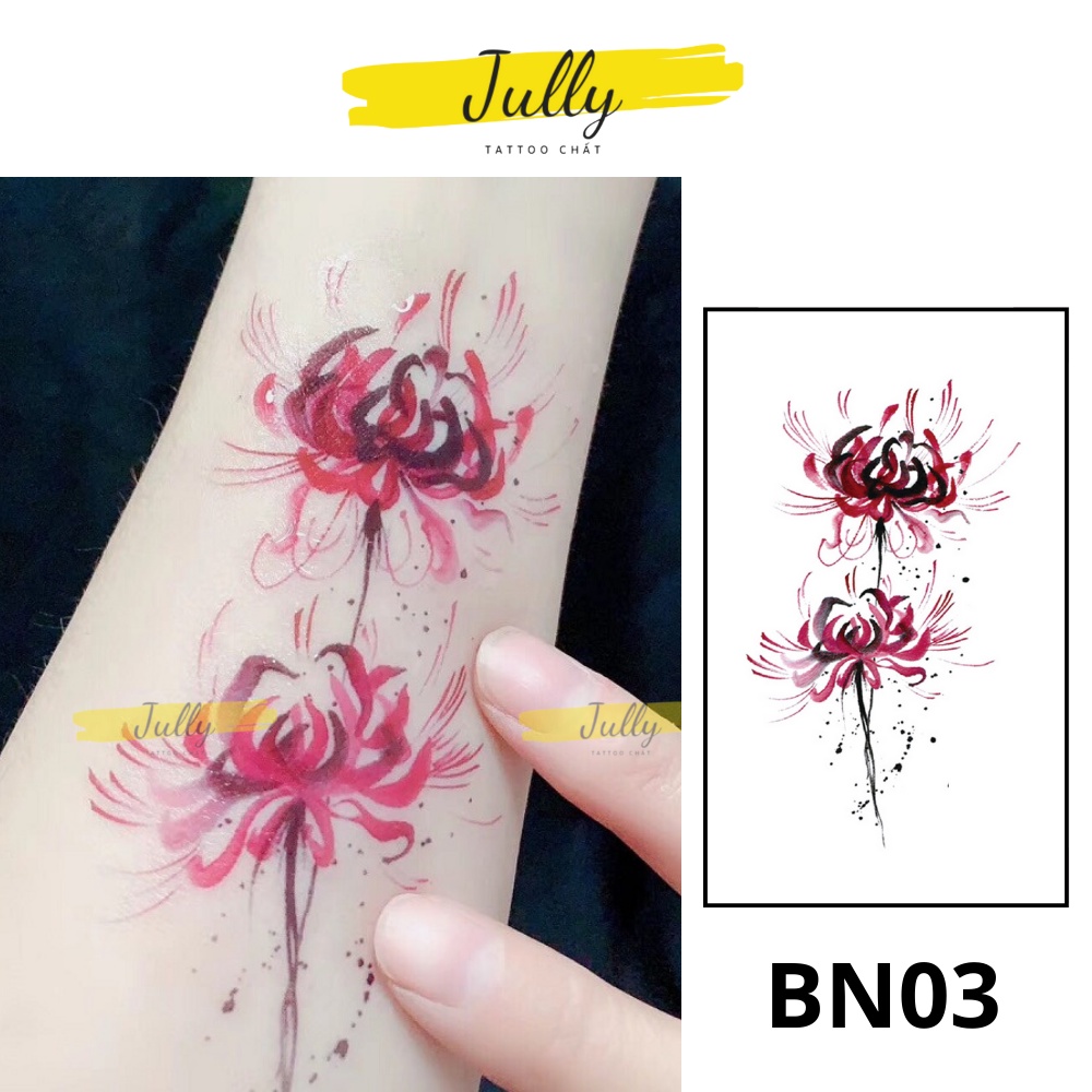 Hình xăm dán tạm thời hoa bỉ ngạn mini JULLY Tattoo chất chống nước