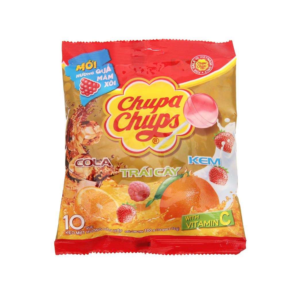 Kẹo mút Chupa Chups hương trái cây hỗn hợp gói 100g
