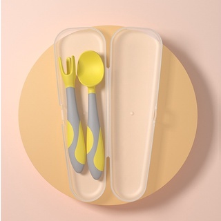Thìa dĩa ăn dặm silicon bẻ cong 360 độ có kèm hộp đựng