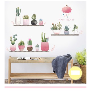 Decal Hàn Quốc dán tường decor quán trà sữa, quán cà phê, spa,tiệm nails, nhà ở,văn phòng-Kệ chậu cây hồng decor