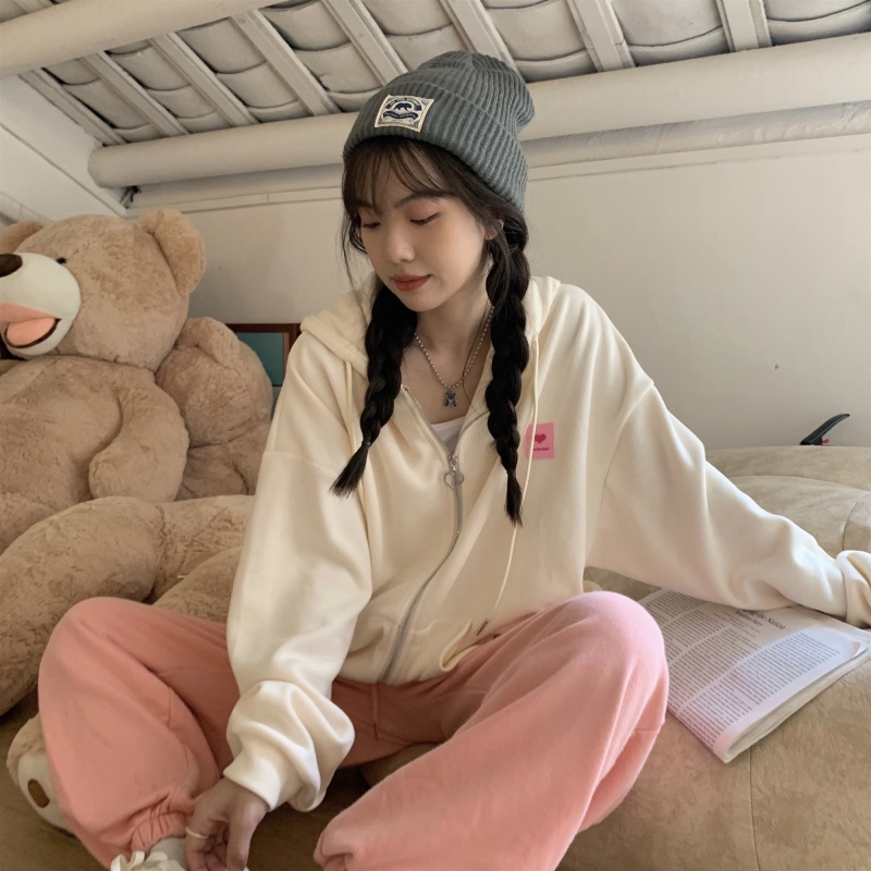 Áo Khoác Hoodie Dáng Rộng Thêu Hình Trái Tim Thời Trang Mùa Thu Mới Cho