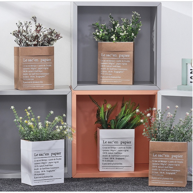 Túi giấy Kraft in chữ LESAC đựng hoa lá đồ trang trí decor chụp ảnh