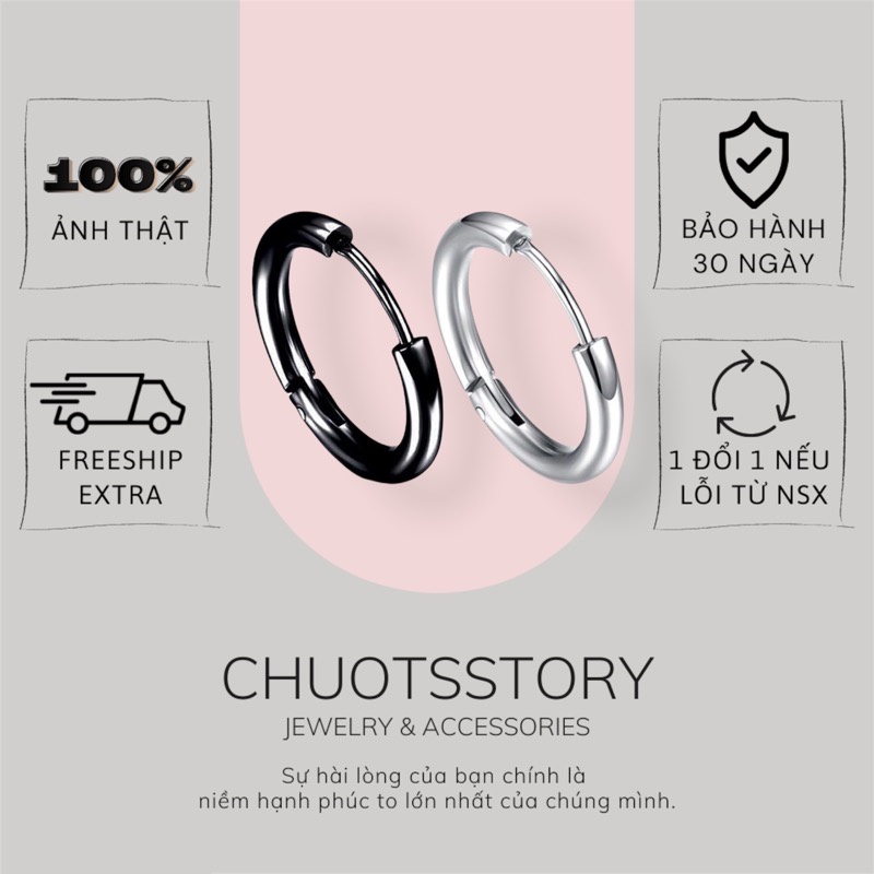 Khuyên tai nam nữ trơn cá tính, bông tai titan thời trang unisex - KTU0006 - ChuotsStory