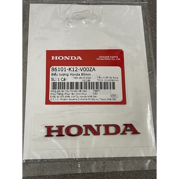 TEM LOGO HONDA NỔI 3D màu đỏ màu trắng hàng chính hãng 86101K12V00ZA 86101K12V00ZB