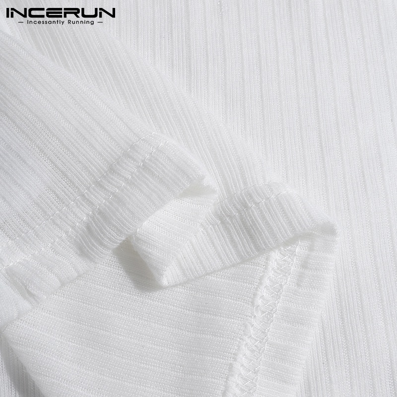 Áo thun INCERUN cổ lọ tay dài xuyên thấu thời trang nam tính