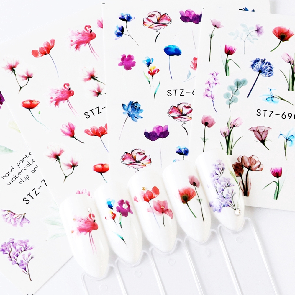 Tờ Sticker họa tiết hoa làm từ decal chuyển nước trang trí móng tay nghệ thuật