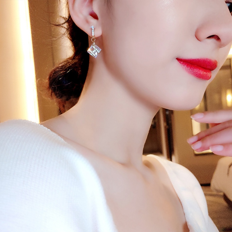 Bông Tai Chữ H Đính Đá Zircon Bằng Bạc 925 Thời Trang