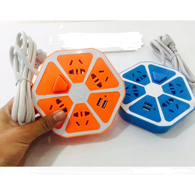 Ổ cắm điện hình tròn 6 ổ cắm có công tắccó 2 cổng usb