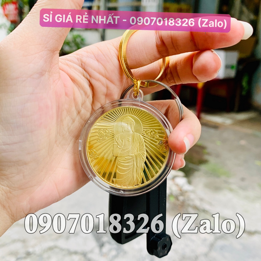 Móc khóa Đồng Xu Đức Phật Tổ Như Lai của Hông Kong Phong Thuỷ May Mắn, mẫu Đứng
