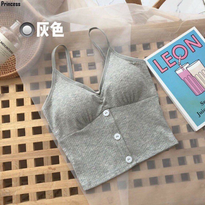 Áo bra 2 dây 3 khuy len tăm dáng croptop phối đồ cực xinh có đệm ngực 2079