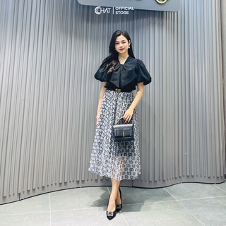Áo sơ mi cổ kiểu tay bom Cchat
