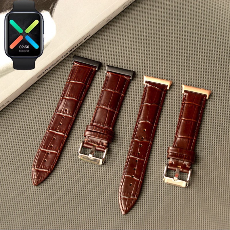 Dây Đeo Bằng Da Thật Màu Đen / Nâu Cho Đồng Hồ Oppo 41mm / 46mm