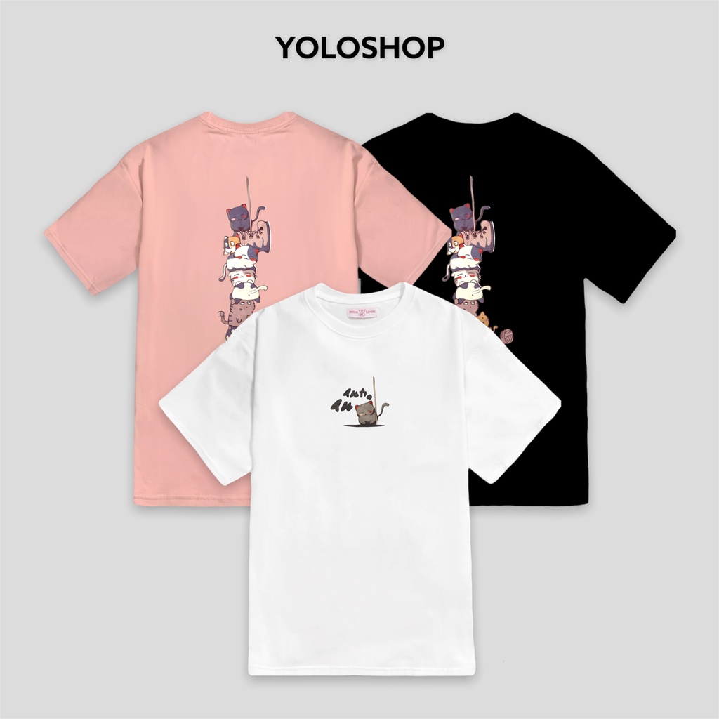 Áo Thun Unisex Tay Lỡ Form Rộng Cổ Tròn " MÈO XẾP CHỒNG " Local Brand