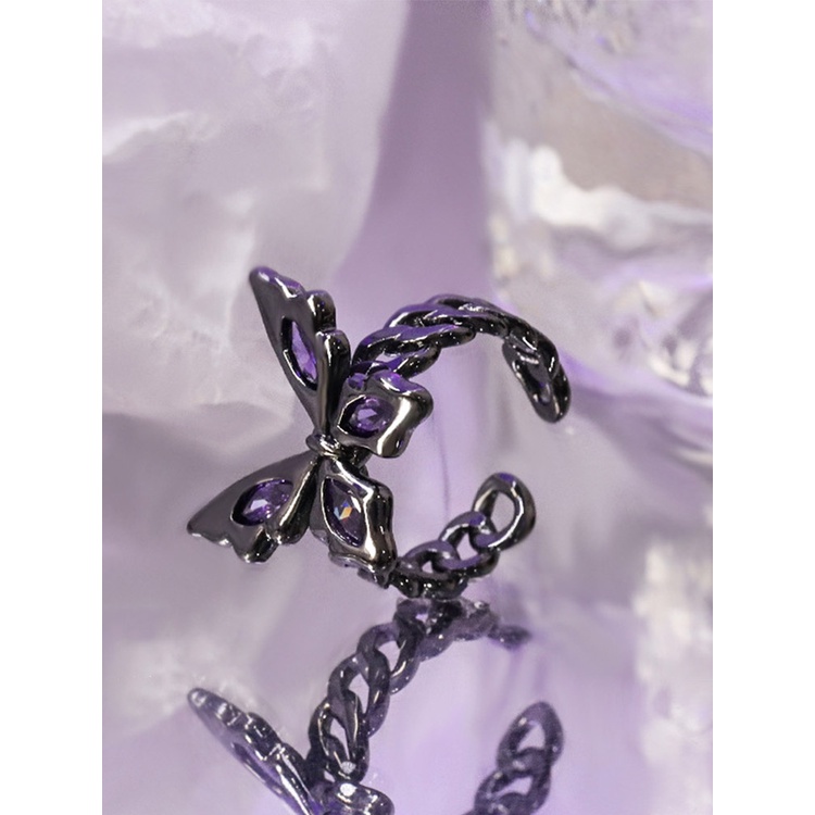 flowersqueen Nhẫn Hình Bướm Đính Đá zircon Màu Tím Cá Tính Dành Cho Nữ