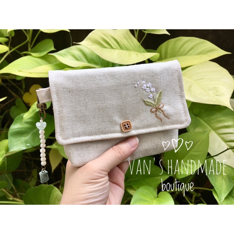 Ví vải thêu tay hoa linh lan, quà tặng handmade