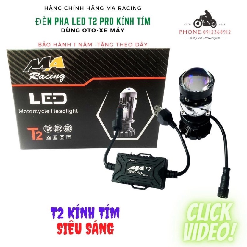 Đèn Pha LED Bi Cầu Mini T2 Pro Kính Tím MA Racing Ver 2022