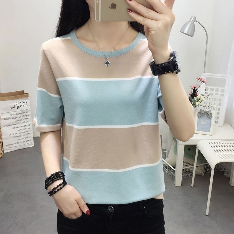 Áo thun tay ngắn cổ tròn kích thước rộng dành cho phụ nữ trung niên