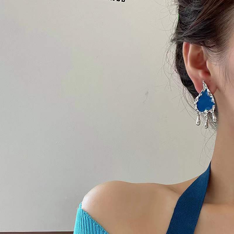 Khuyên Tai Màu Xanh Dương Thời Trang Phong Cách Hàn Quốc