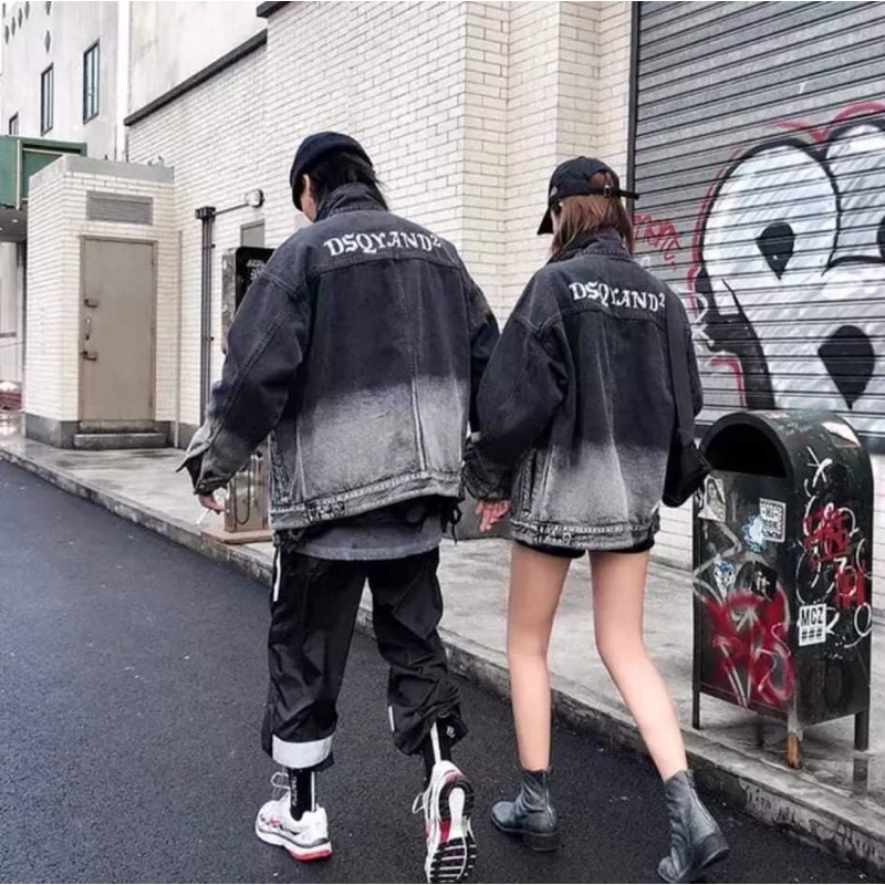 Áo khoác jeans đen xám phối 2 màu thêu chữ sumisu shop