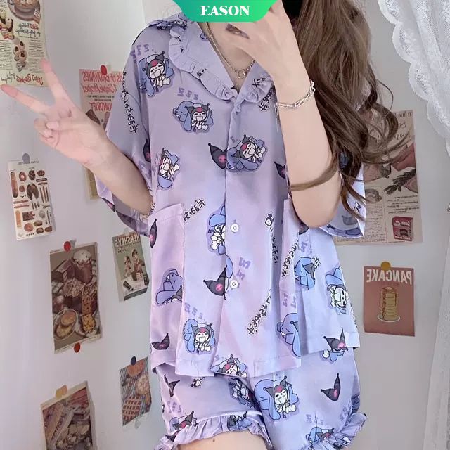 Bộ Đồ Ngủ 2 Món Tay Ngắn In Họa Tiết Hoạt Hình Kiểu Nhật Bản Thời Trang Mùa Hè Cho Nữ