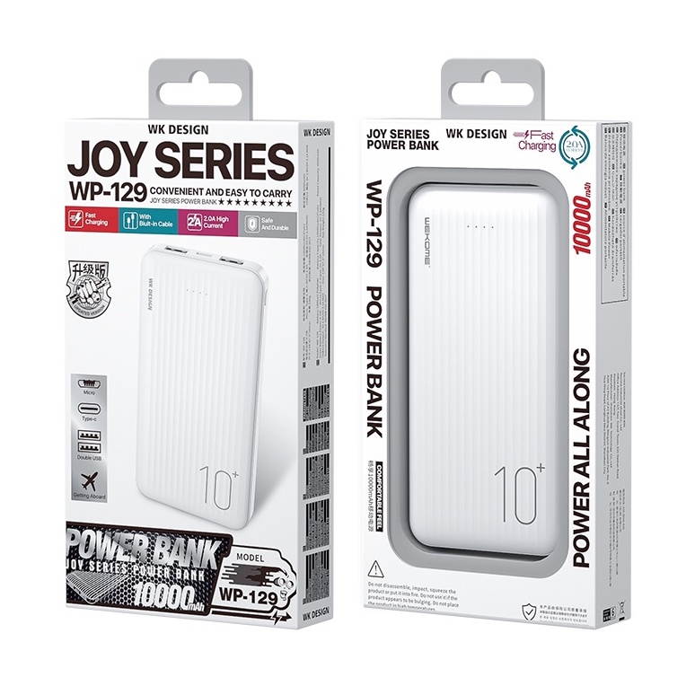 Sạc dự phòng mini 10000mAh WK WP- 129 hỗ trợ sạc 2.1A, 2 cổng sạc