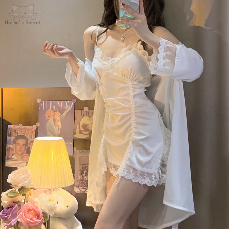 Đầm Ngủ Xuân Hè Hai Dây Có Đệm Ngực Màu Trơn Phong Cách Desire