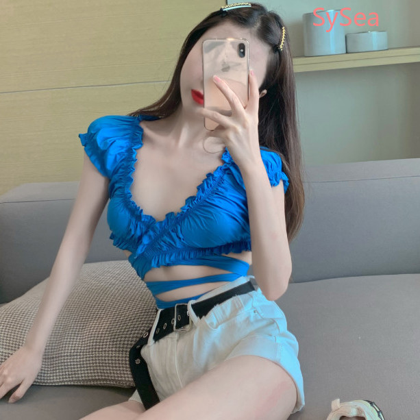 Áo Croptop Ngắn Tay Cổ Chữ V Gợi Cảm Dành Cho Nữ