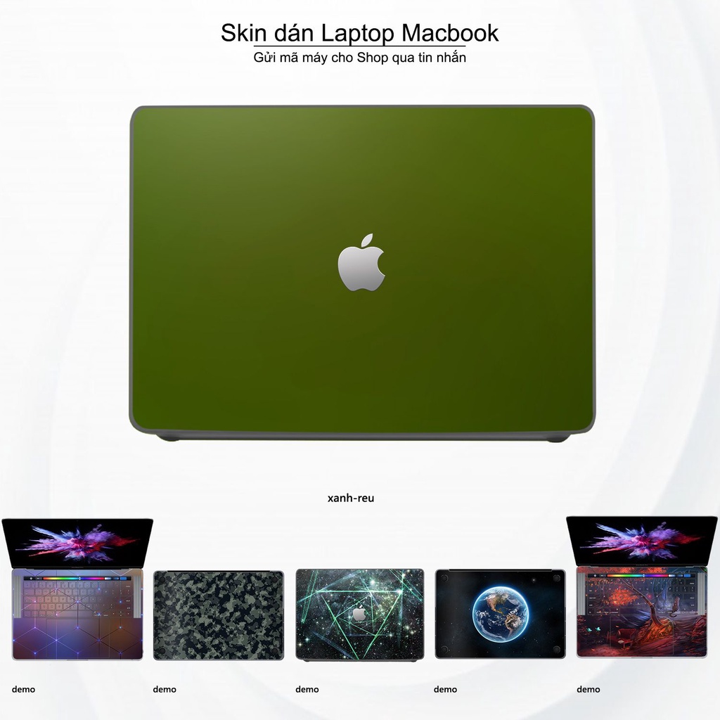 Skin dán Macbook mẫu Aluminum Chrome xanh rêu (đã cắt sẵn, inbox mã máy cho shop)