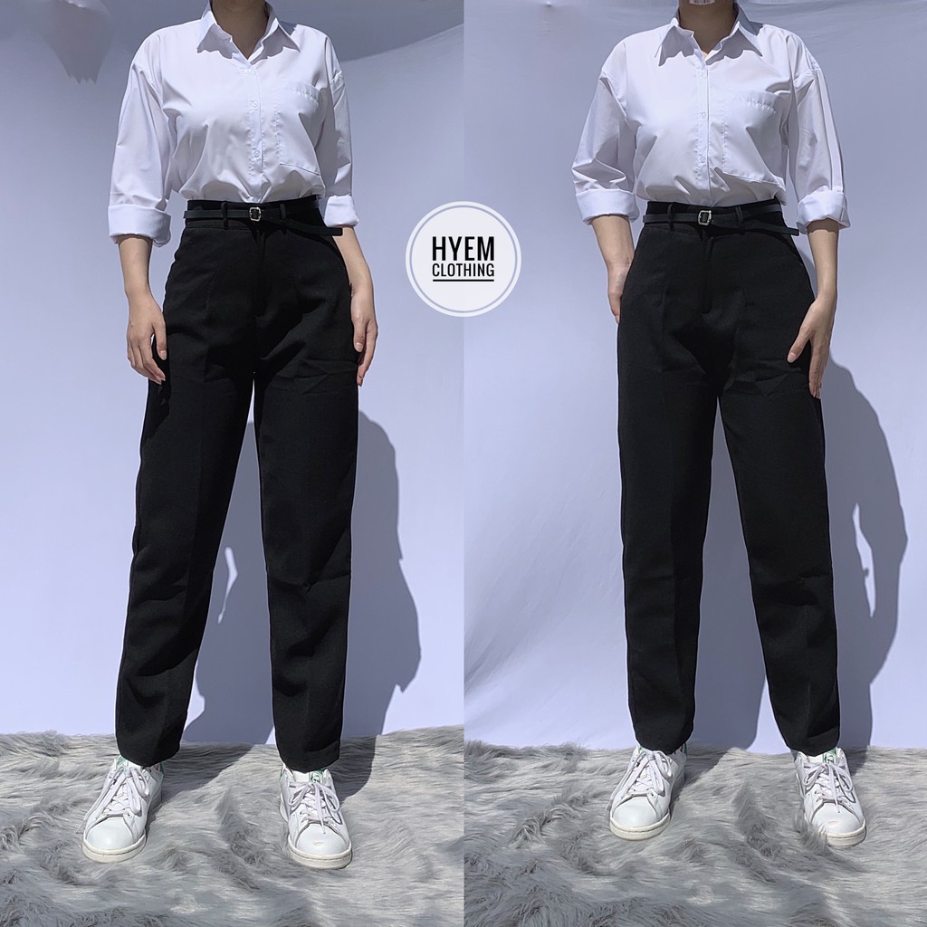 Quần Tây Nữ Nút Giữa Lưng Cạp Siêu Cao Dáng Baggy Suông Dài Basic Đi Học Công Sở Cao Cấp-Có Bigsize | BigBuy360 - bigbuy360.vn