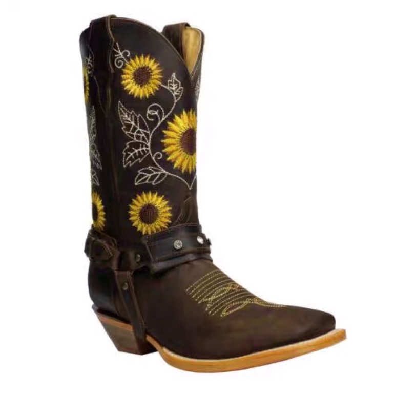 Giày boot da đế cao harness boot hoạ tiết Sunflower martin