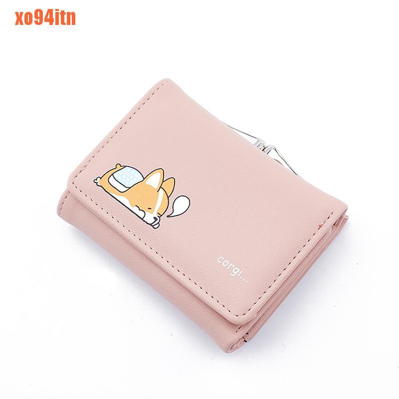 Ví Ngắn Nữ In Hình Chó Corgi Hoạt Hình Dễ Thương