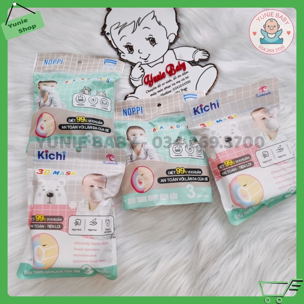Khẩu trang gấu UNIM - Noppi Mask cho bé set 3 cái