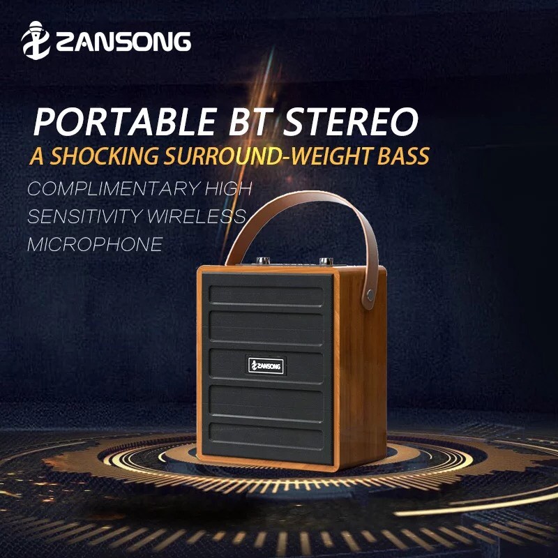Loa Karaoke Bluetooth Zansong S89 Có 1 Micro Không Dây Hỗ Trợ USB Thẻ Nhớ TF Cổng AUX3.5 cổng mic 6.5 Màn Hình LED Quay