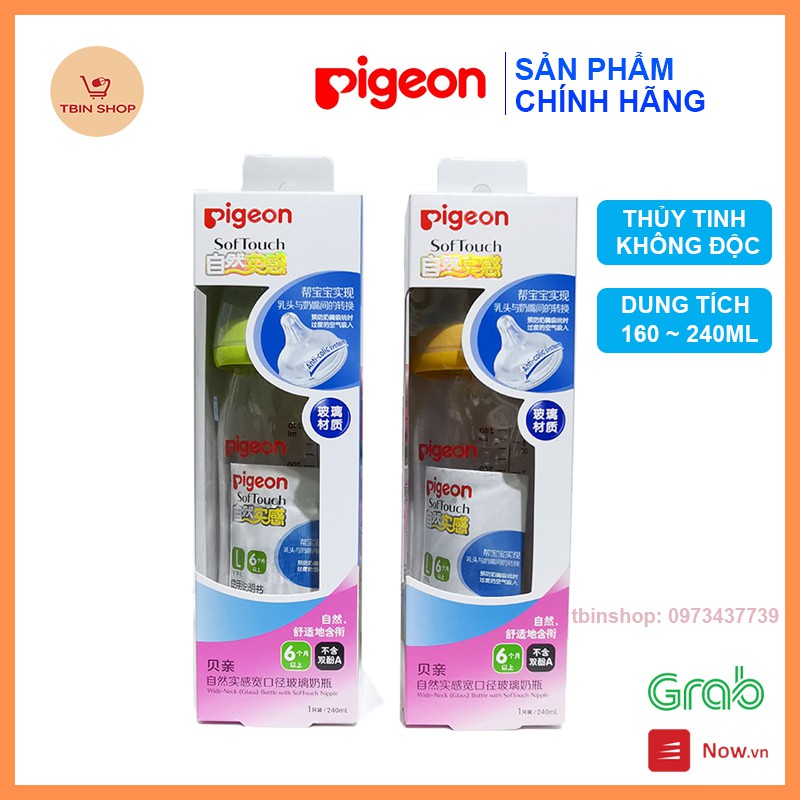 Bình sữa thủy tinh Pigeon cổ rộng 160-240ml