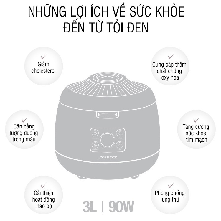 [Chính hãng] Máy Làm Tỏi Đen Lock&Lock EJR136PUP 90W 3L Tím