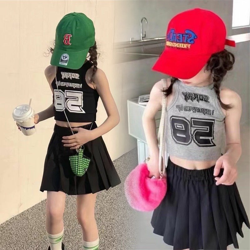 Set áo croptop chân váy đen TB64 TN65 Quần áo bé gái đi chơi