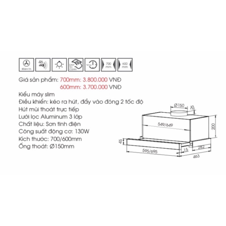 Hút mùi Faster kéo rút SYP6222/SYP7222 chính hãng Hàng chính hãng
