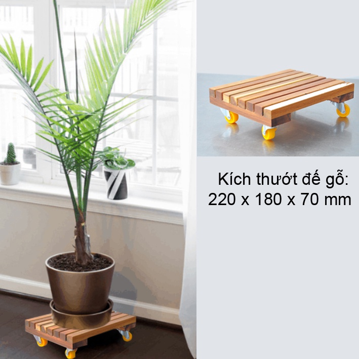 Kệ gỗ, Đế Gỗ, Giá gỗ, Đôn gỗ Lót Chậu Cây Có bánh Xe - Kích thướt 18 x 22 x 7cm