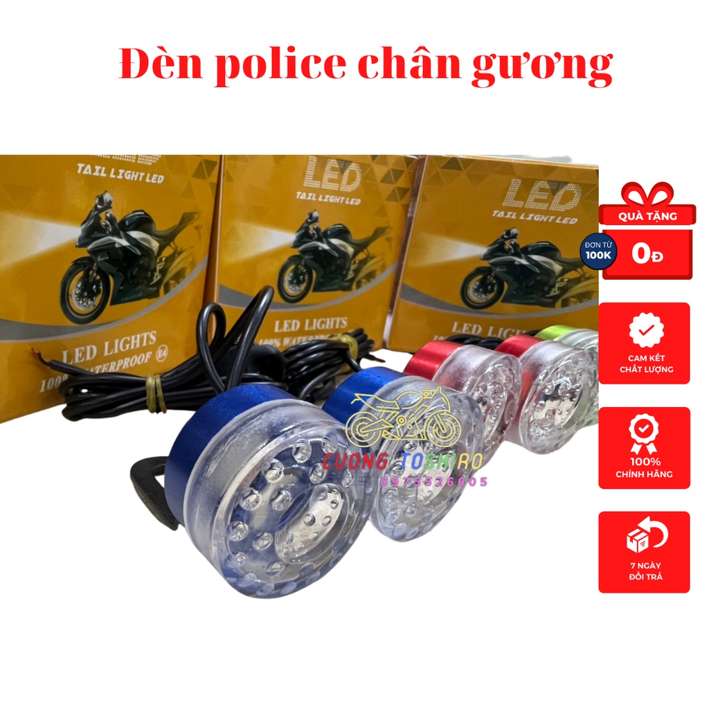 Đèn led nháy police lắp chân gương cho mọi dòng xe xanh lá, dương, đỏ loại xịn chống nước tuyệt đối bảo hành 1 năm