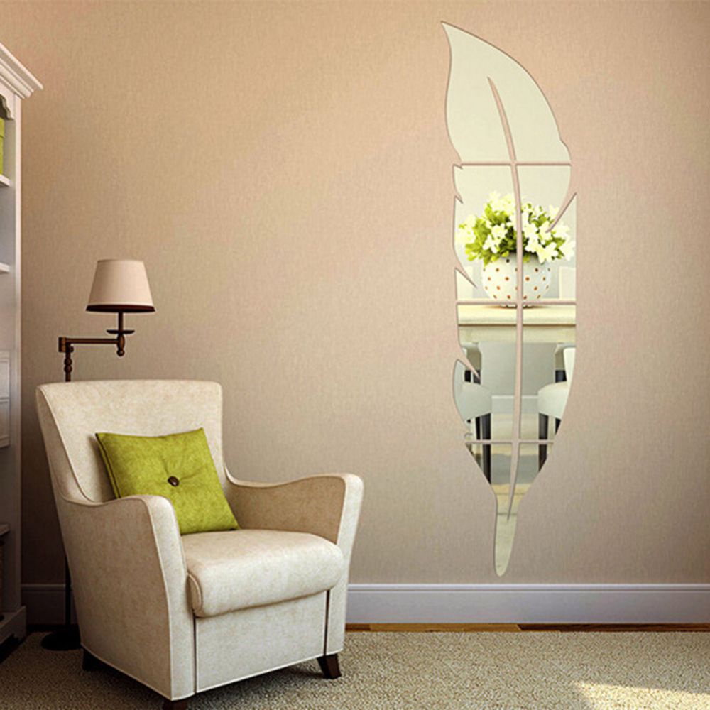 Miếng Dán Tường Trang Trí Hình Lông Vũ Tráng Gương 3d Bằng Acrylic Nhiều Màu Thời Trang Diy
