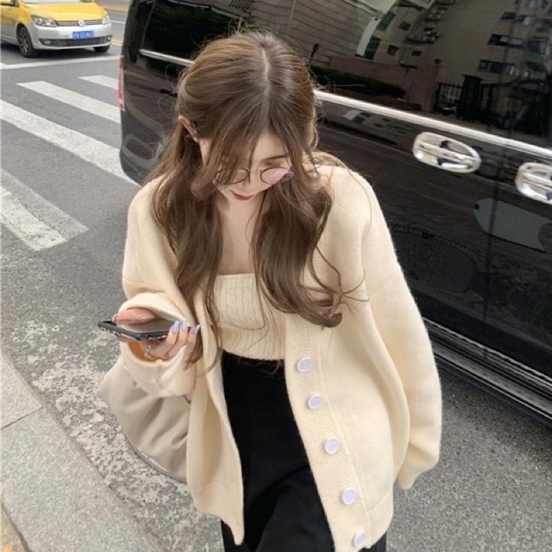 Set 3 món áo cardian + áo quây + chân váy thời trang Hàn Quốc cho nữ